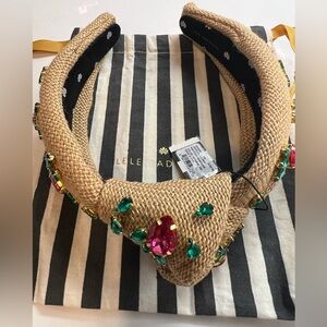 BNWT Lele Sadoughi Crystal Radish Burlap Linen Raffia Knotted Headband $195 + 20